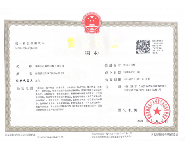 Cina chengdu huoshanluoyu technology Co.,Ltd. Sertifikasi